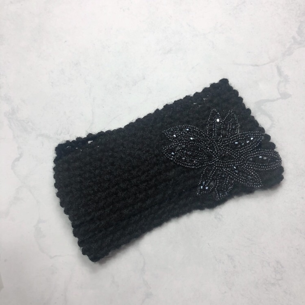 [Francesca's] Navy Knit Beaded Winter Headband
